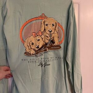 Mint Green Dog Graphic Long Sleeve Shirt